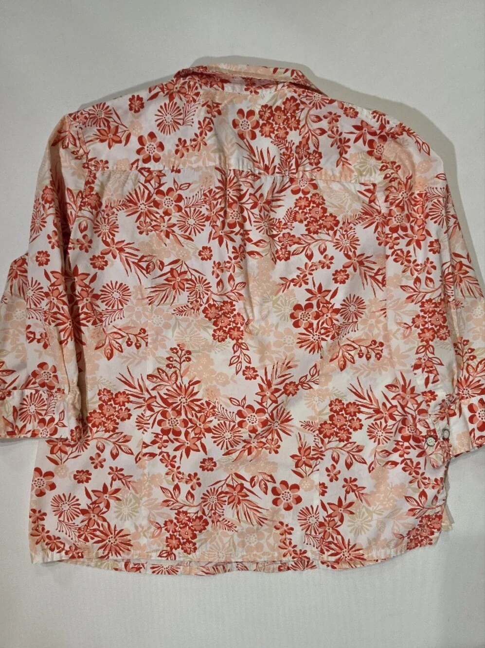Karen Scott Button Down Shirt Womens Large Cream Pink Orange Floral Resortwear